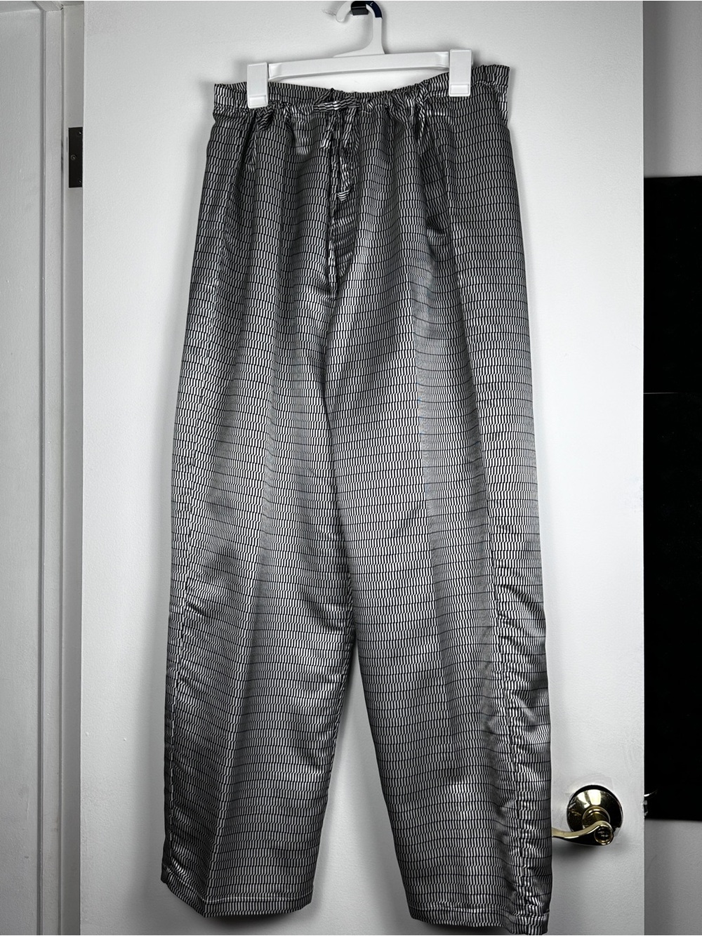 Max Deco Women’s XL Silk Blend Wide Leg Pants Black White Geometric Pull On